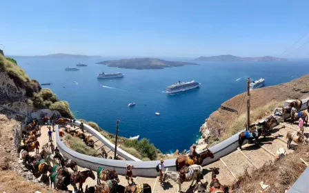 Cruise ship docked at the port of Santorini, Greece
